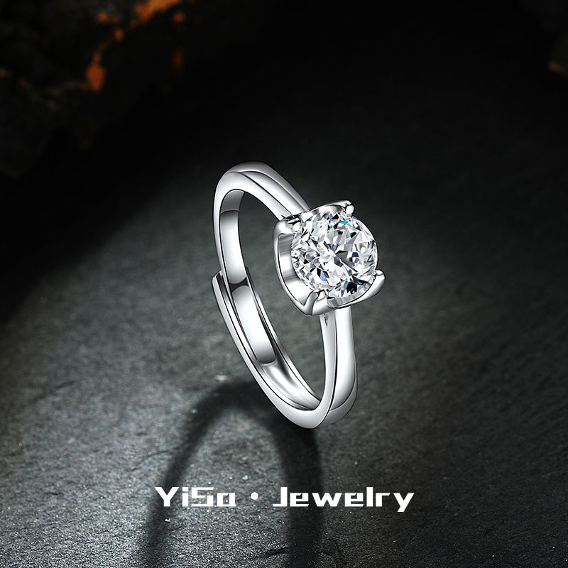 Classic Straight Arm Bull Head For Women Set With One Carat Zircon Light Luxury Simulated Mosang Diamond Open Ring_ipsvogv.com