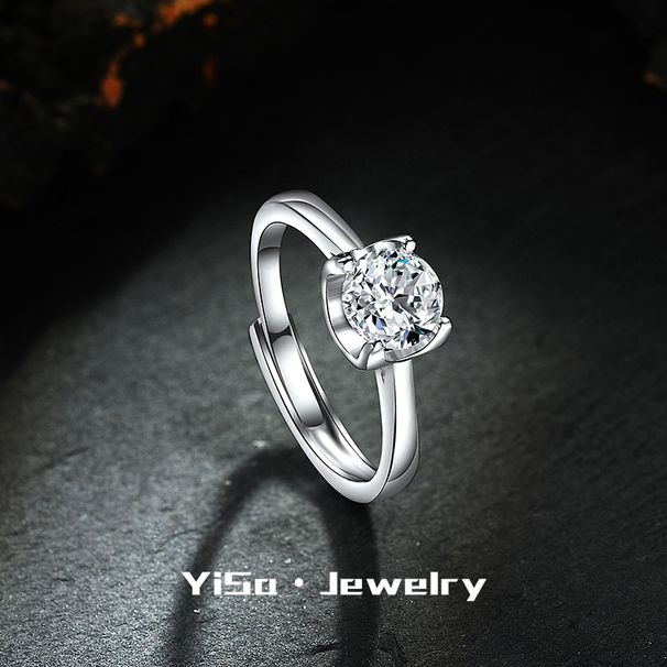 Classic Straight Arm Bull Head For Women Set With One Carat Zircon Light Luxury Simulated Mosang Diamond Open Ring_ipsvogv.com