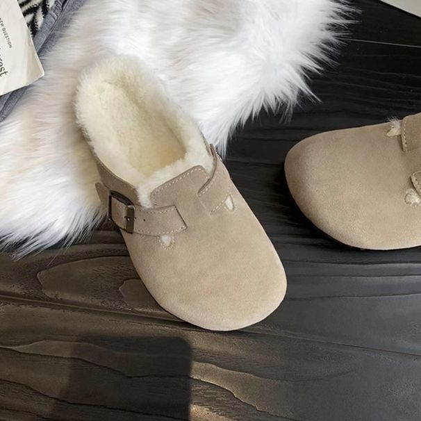 Women's Shoes 2024 autumn and winter new large size slippers for women with flat belt buckle slippers for outdoor wear one piece 45 size_ipsvogv.com