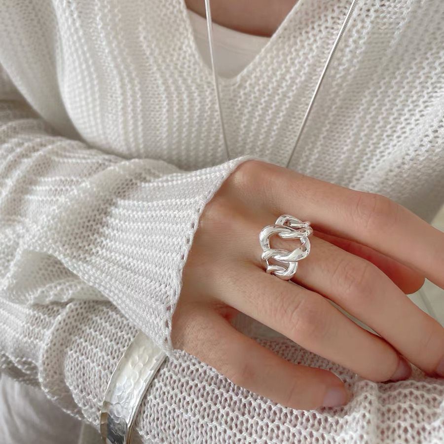 S Pure Cuban Chain Tank Ring, Bright Silver Versatile Casual Ring For Men And Women, Cool Style Adjustable_ipsvogv.com