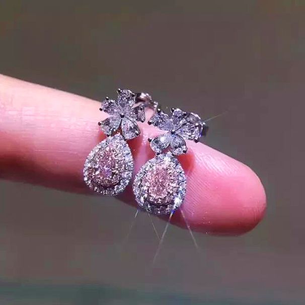 Cao Shi Sweet Girl's Pink Drop Heart Earrings Heavy Industry Design Luxury Style Earrings Fashion Flower Earrings_ipsvogv.com