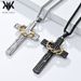 Men's Jewelry Retro Titanium Steel Wreath Cross Necklace Two Color Wood Grain Stainless Steel Prayer Pendant Literary Cold Jewelry_ipsvogv.com
