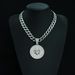Virgo Full Diamond Round Constellation Pendant Angel's Symbol Fashion Classic Trendy Cuban Chain Necklace_ipsvogv.com