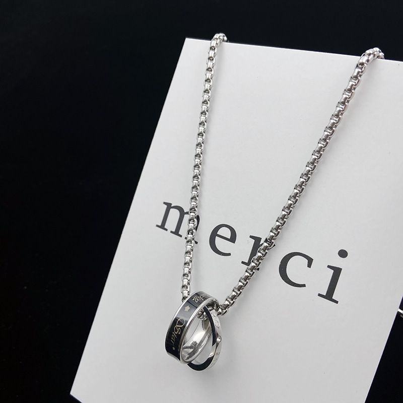 Double Circular Necklace For Women, Versatile Minimalist Ring Pendant, Titanium Steel Color Resistant And Personalized_ipsvogv.com