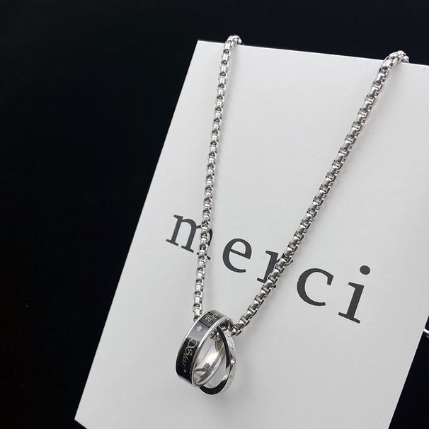 Double Circular Necklace For Women, Versatile Minimalist Ring Pendant, Titanium Steel Color Resistant And Personalized_ipsvogv.com