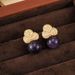 French New Fashionable Full Diamond Petals Inlaid with Natural Amethyst Stones, Simple Earrings, Exquisite and Elegant_ipsvogv.com