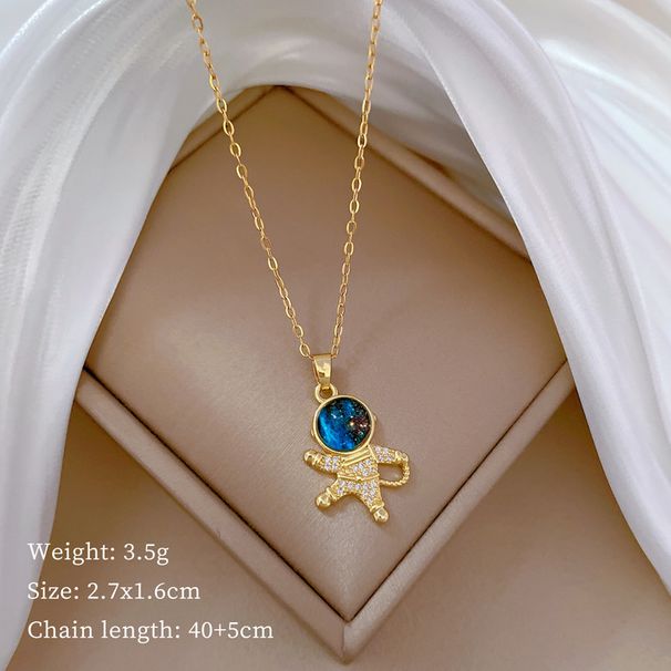 【 】 Astronaut Planet Light Luxury Charm Gorgeous Full Diamond Necklace Women's Versatile Clavicle Titanium Steel Chain_ipsvogv.com