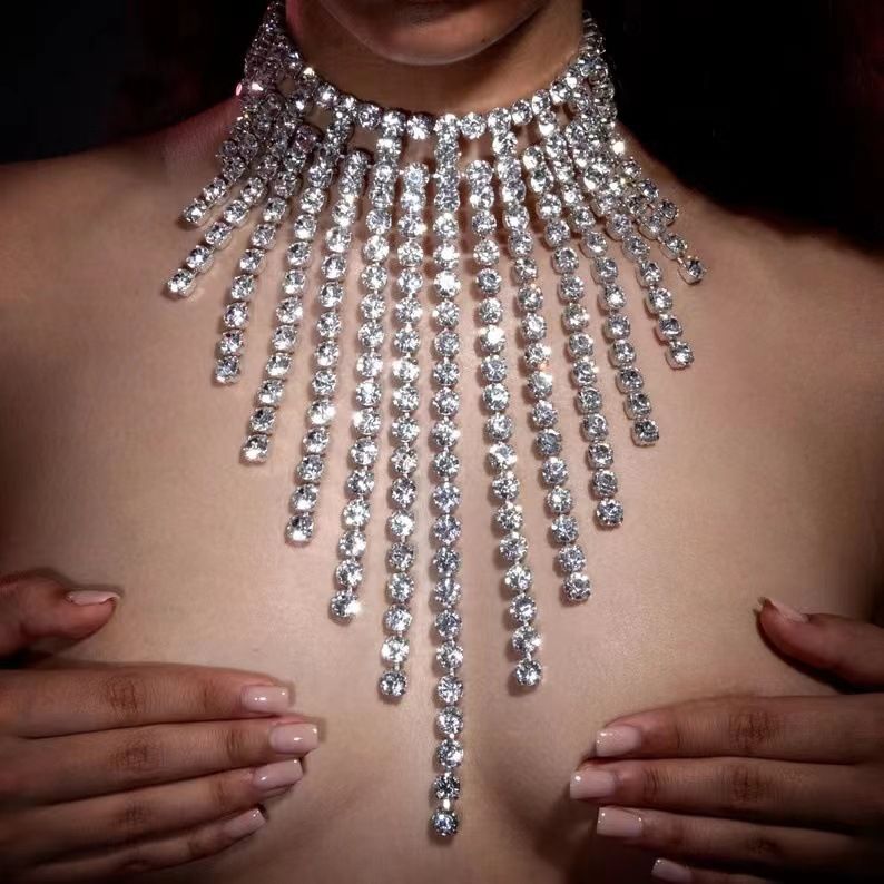 Fashion rhinestone tassel necklace luxurious sexy multi layer exaggerated versatile shining full diamond clavicle necklace_ipsvogv.com