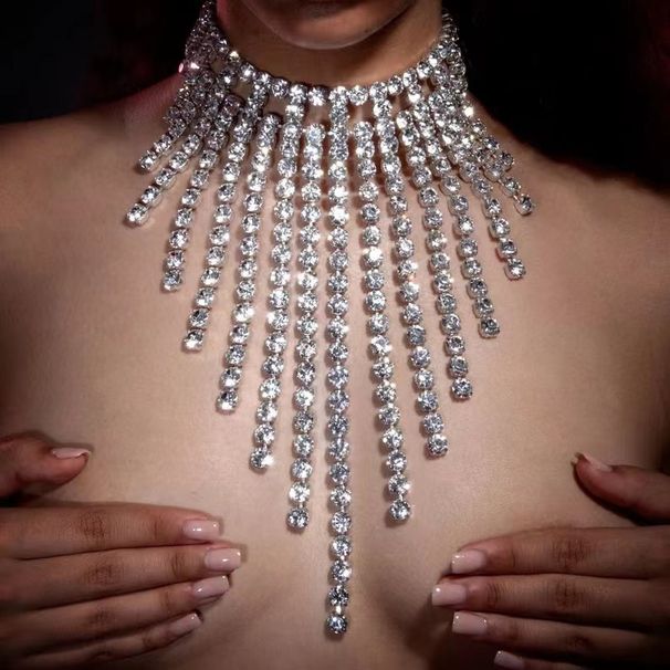 Fashion rhinestone tassel necklace luxurious sexy multi layer exaggerated versatile shining full diamond clavicle necklace_ipsvogv.com