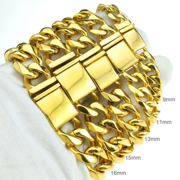Men Bracelet Bling 316L Stainless Steel Tone Polished Chain Width: 9~16mm_ipsvogv.com