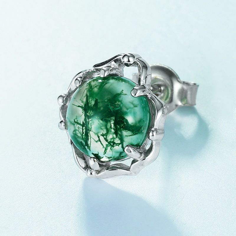 Unique Green Moss Earrings S925 Silver Inlaid Water Grass Agate Fashion Earrings Elegant_ipsvogv.com