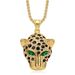 Trendy Hip-Hop Jewelry Titanium Steel Gold-Plated Inlaid Diamond Red And Green Eye Leopard Head Pendant Necklace_ipsvogv.com