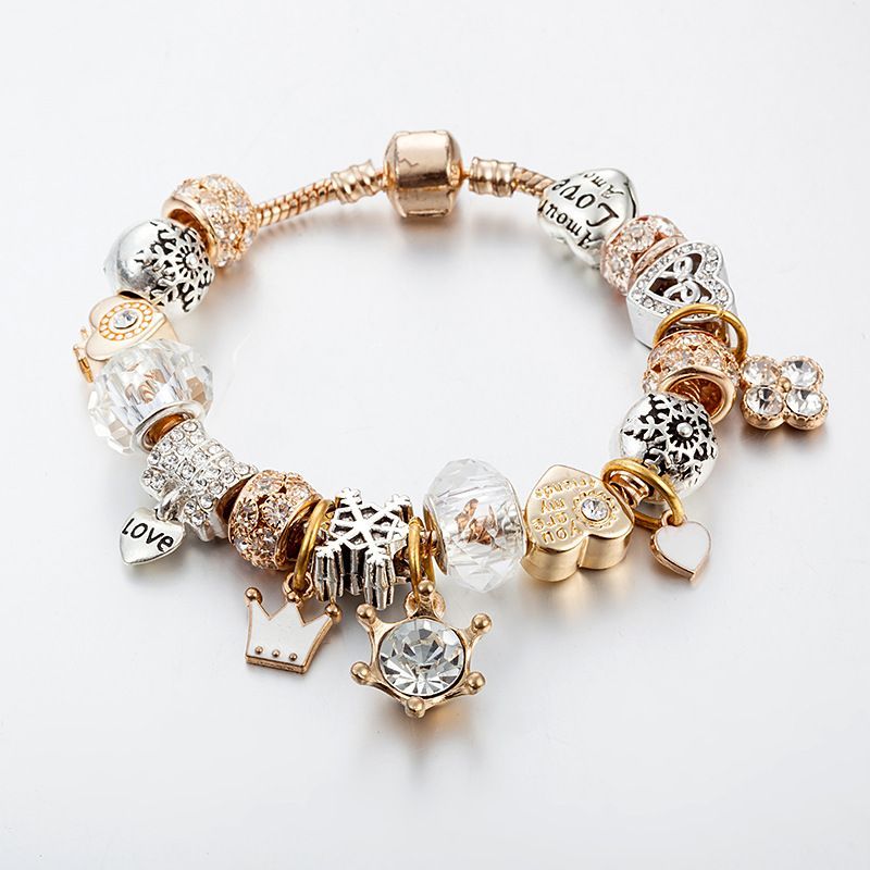 Pan Family's New Best-selg Crystal Beaded Bracelet Women's DIY Crown Love Snowflake Pendant_ipsvogv.com