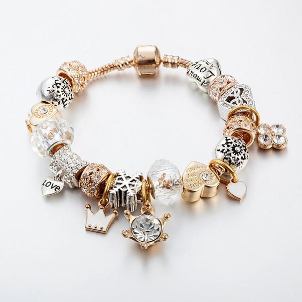 Pan Family's New Best-selg Crystal Beaded Bracelet Women's DIY Crown Love Snowflake Pendant_ipsvogv.com