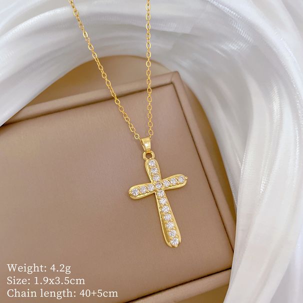 【 】 Cross Light Luxury Charm Gorgeous Full Diamond Necklace Women's Versatile Clavicle Titanium Steel Chain_ipsvogv.com