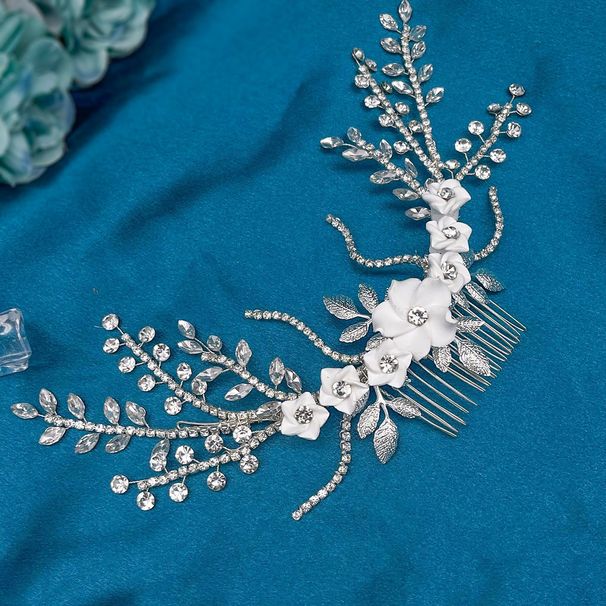 Bride Hair Comb Headdress Elegant Bridal Hair Comb With Handcrafted Crystal Flowers, Perfect For Weddings & Special Occasions, Silver Tone_ipsvogv.com