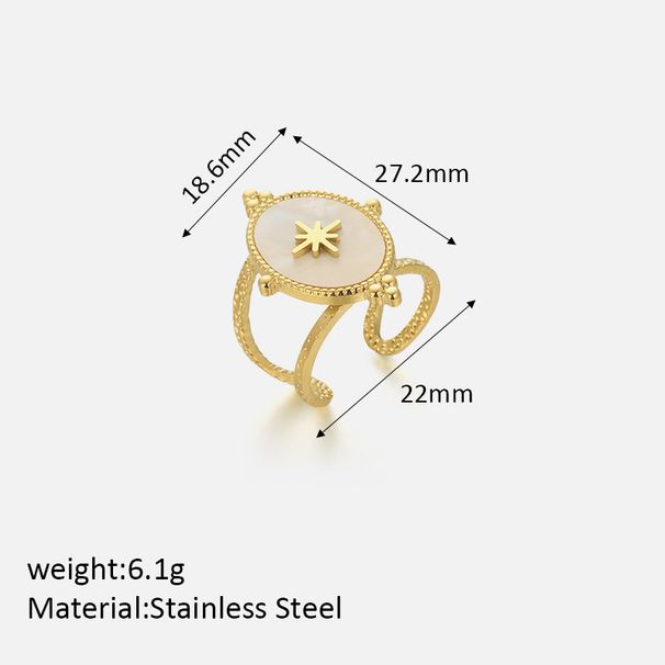 Women’s Jewelry Set Fashion Simple Mother Of Pearl Oval Open Ring Female Fashion Personality Versatile Stainless Steel Gold Plated Ring_ipsvogv.com