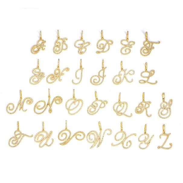 Station jewelry micro inlaid zircon cursive 26 English letter pendant hip hop necklace men and women_ipsvogv.com