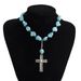Retro ethnic vacation irregular turquoise metal cross necklace female personality chain necklace_ipsvogv.com