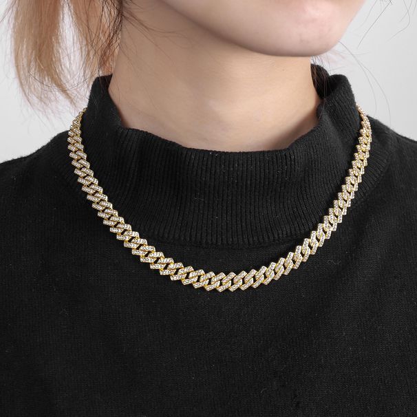 High Quality Chain Cuban An Chai 10MM Full Diamond Buckle Hip-hop Necklace Jewelry_ipsvogv.com