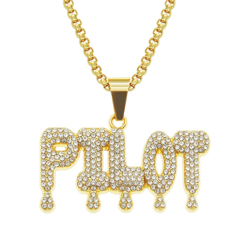Hiphop men's inlaid necklace jewelry hiphop full diamond creative personalized letter pendant accessories_ipsvogv.com