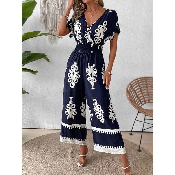 Women's V-neck bat sleeve waist jumpsuit_ipsvogv.com