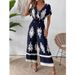 Women's V-neck bat sleeve waist jumpsuit_ipsvogv.com