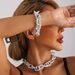 Street Hip Hop Trendy Color Splicing Simple Necklace Female, Exaggerated Single-layer Geometric Aluminum Chain Necklace_ipsvogv.com