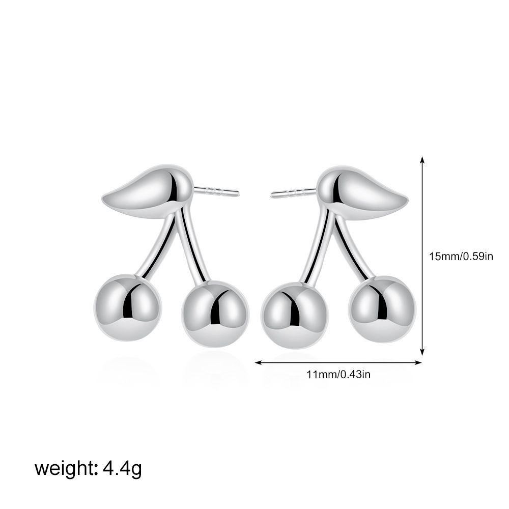 Unisex Plated Sweet Glossy Cherry Shaped Earrings Fashionable Small Fresh Sweet Style Boutique Earrings_ipsvogv.com
