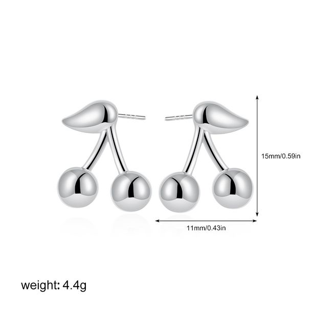 Unisex Plated Sweet Glossy Cherry Shaped Earrings Fashionable Small Fresh Sweet Style Boutique Earrings_ipsvogv.com