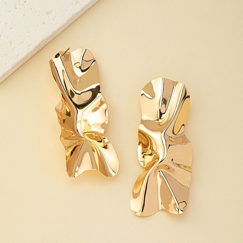 Jewelry Wrinkled Metal Irregular Exaggerated Minimalist Style High-end Earrings_ipsvogv.com