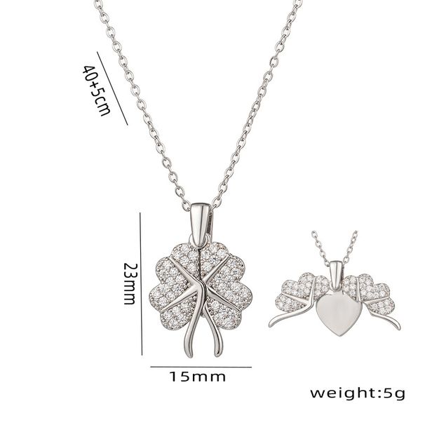 creative openable clover pendant necklace trendy love wings can be engraved clavicle women_ipsvogv.com