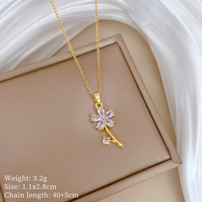 Ye 【 】 Zi Hua Duo Light Luxury Charm Gorgeous Full Diamond Necklace Women's Versatile Clavicle Titanium Steel Chain 【 】 】 【 【 】_ipsvogv.com