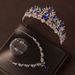 Crown headdress three piece set atmospheric champagne blue diamond birthday crown necklace earrings bride wedding dress evening dress jewelry_ipsvogv.com