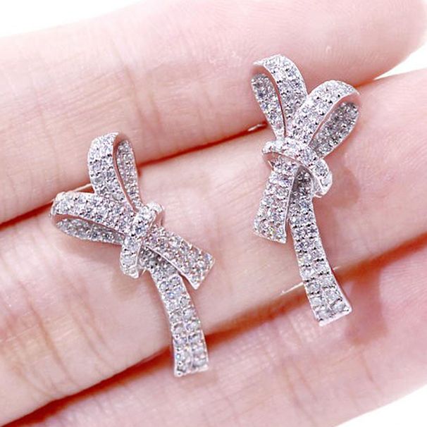 Cao Shi Star's Same With New Bow Knot Light Luxury Style Earstuds Women's Full Set Zircon Earrings_ipsvogv.com
