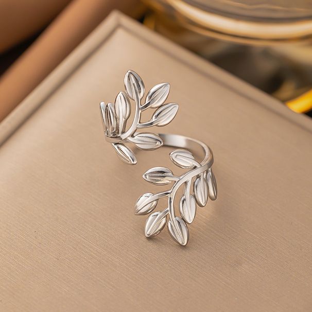 Versatile Stainless Female Personality, Hip-hop Exaggeration, Leaf With Adjustable Opening, Titanium Steel Ring_ipsvogv.com