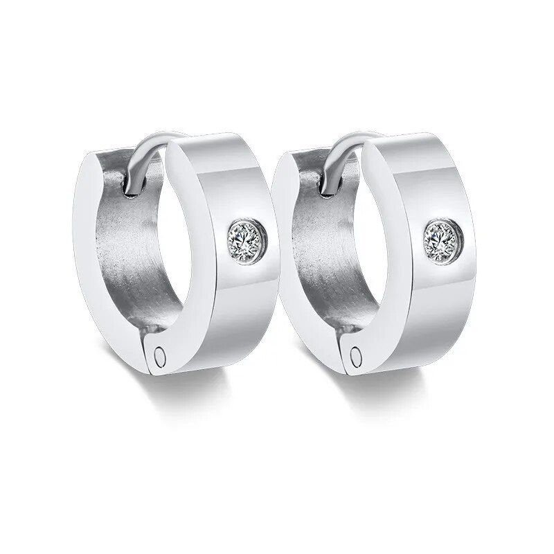 QSZB Basic Stainless Steel Hoop For Men Women Unisex Hie Earrings With CZ Stone Accessory_ipsvogv.com