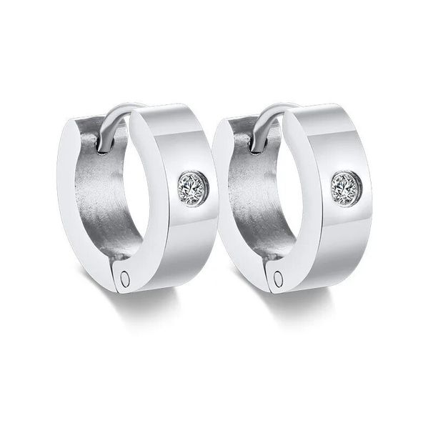 QSZB Basic Stainless Steel Hoop For Men Women Unisex Hie Earrings With CZ Stone Accessory_ipsvogv.com