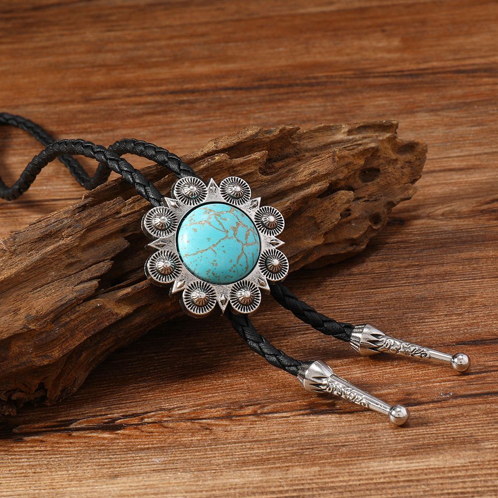 New Trendy Turquoise Lace-Shaped Cross Alloy Oil-Drip PU Women's Polo Collar Necklace Jewelry_ipsvogv.com