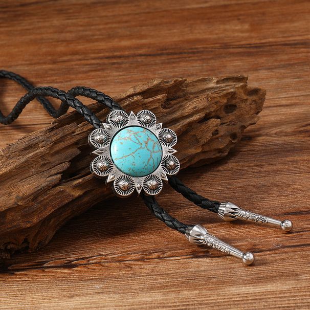 New Trendy Turquoise Lace-Shaped Cross Alloy Oil-Drip PU Women's Polo Collar Necklace Jewelry_ipsvogv.com