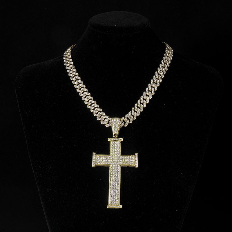 Cross Full Dia Pendant Personality Alloy Cuban Chain Niche Street Style Hip Hop Necklace_ipsvogv.com