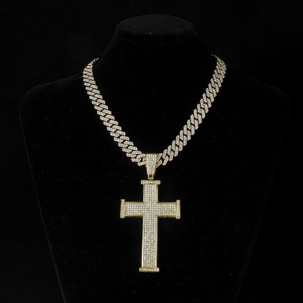 Cross Full Dia Pendant Personality Alloy Cuban Chain Niche Street Style Hip Hop Necklace_ipsvogv.com