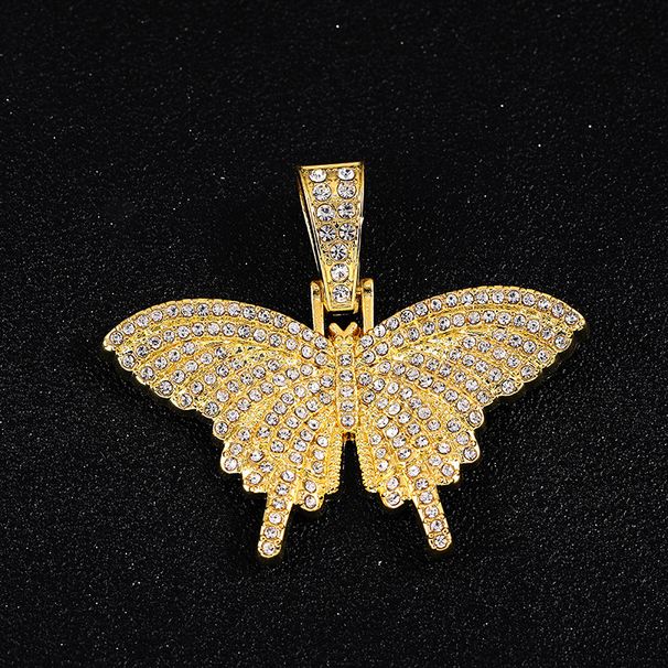 Street Hip-Hop Rhinestone Butterfly Hiphop Trendy Couple Cuban Necklace Pendant_ipsvogv.com