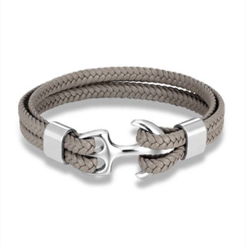2022 Men's Black Handmade Woven Anchor Leather Cord Bracelet_ipsvogv.com