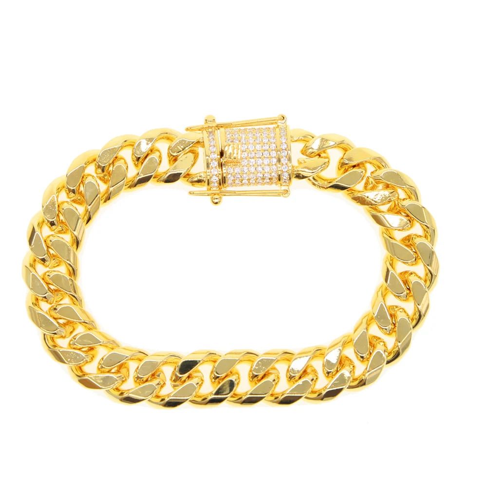 Hip Hop Rap Gold Plated Bracelet Encryption Chain Cuban Men's Necklace_ipsvogv.com