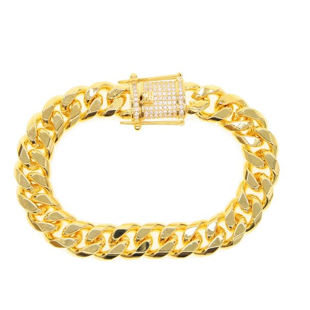Hip Hop Rap Gold Plated Bracelet Encryption Chain Cuban Men's Necklace_ipsvogv.com