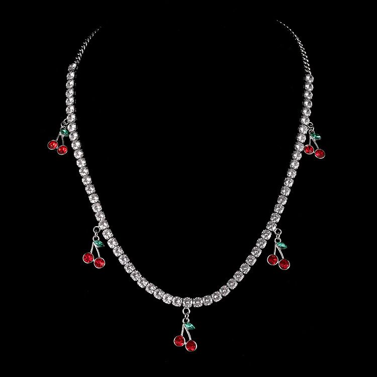 Women’s Jewelry Set Fashion Cherry Tennis Necklace New Gift For Women Cold Style Niche Simple Design Clavicle Necklace Accessories_ipsvogv.com