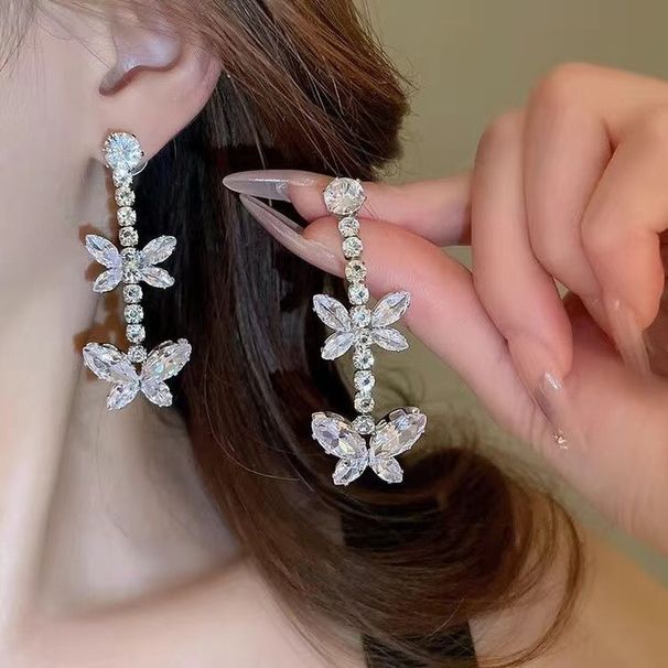 Zircon Butterfly Tassel Necklace Earring Set, Fashionable And Luxurious Design, Collarbone Chain, Banquet Dress_ipsvogv.com