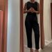 Women's Clothing solid color round neck button top temperament straight pants suit_ipsvogv.com