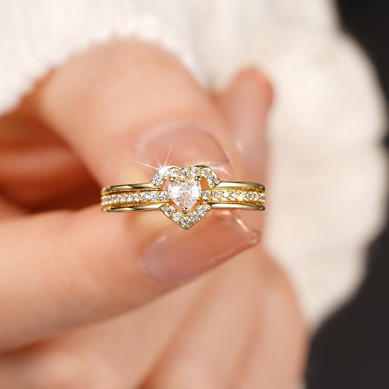Cao Shi's Double Peach Heart Design With Women's Inlaid Zircon Sweet And Exquisite Ring For Daily Jewelry_ipsvogv.com